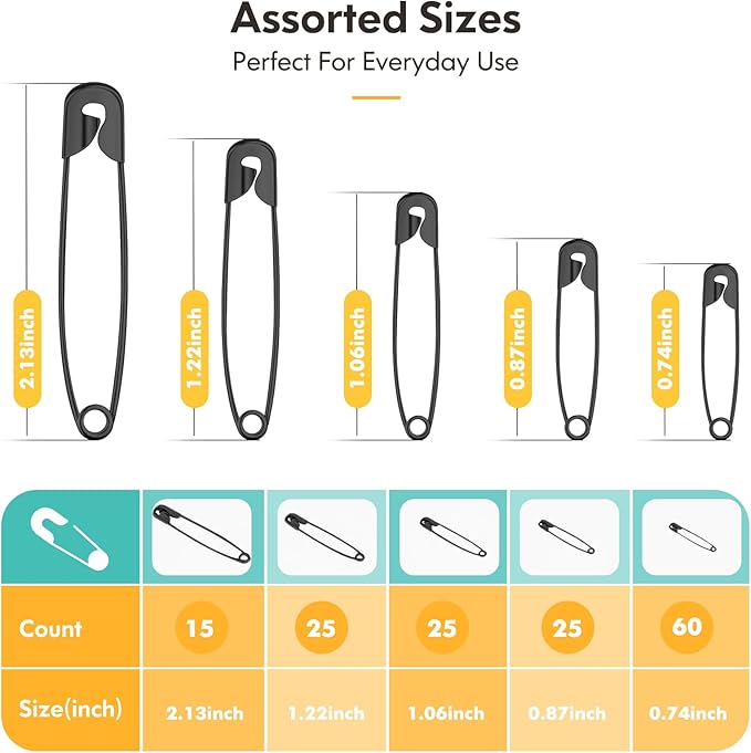 Huhuhero 160-Pack Safety Pins Assorted, Small and Large Safety Pins - Image 2