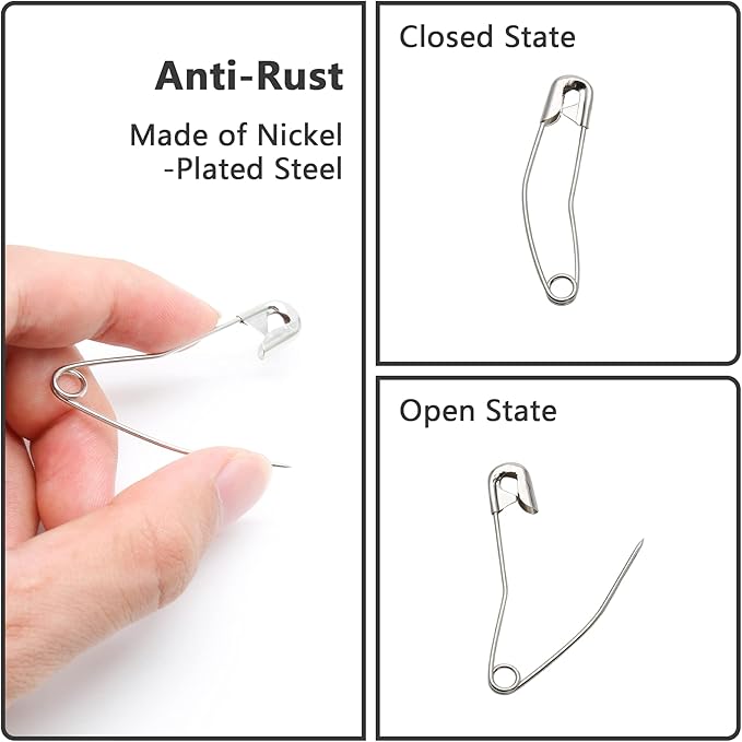 120Pcs Curved Safety Pins Size 2, 1.5" / 38mm Quilting Basting Pins, Bent Safety Pins for Quilting and Knitting (Sliver)