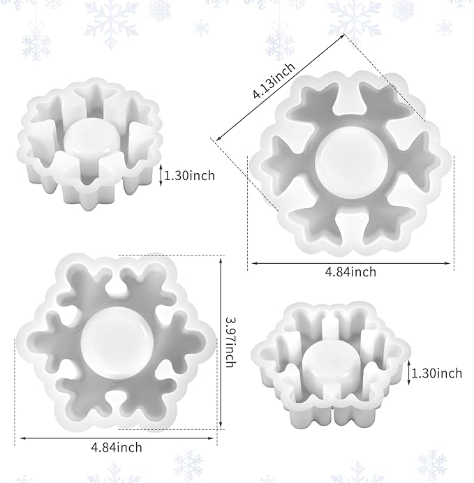2PCS Christmas Resin Molds Snowflake Silicone Resin Mold for Tea Lights Epoxy Resin Mold for Home Table Decorations Xmas Decor