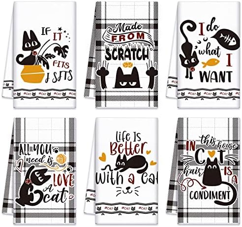 Redbaker 6 Pcs Black Cat Theme Kitchen Towels Funny Dish Towel by Redbaker