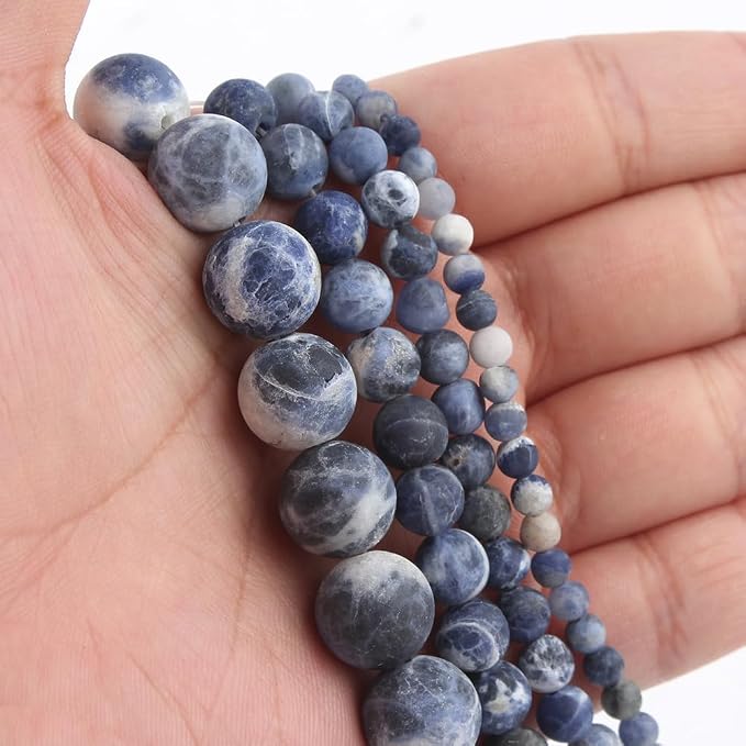 48pcs Natural Matte Blue Sodalite Gemstone Beads，8mm Frosted Round Loose Stone - Image 4