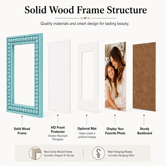 Solid Wood 12x16 Picture Frame Beaded Frame - Image 4