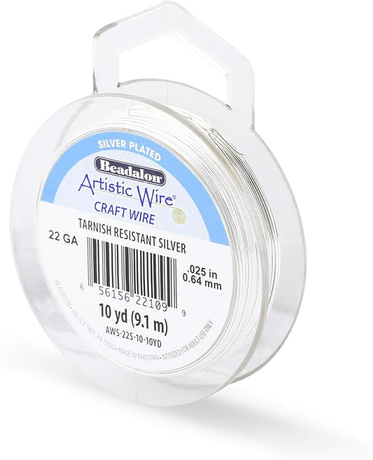 Artistic Wire, 22 Gauge Silver Plated Tarnish Resistant Colored Copper Craft Wire, Tarnish Resistant Silver, 10 yd