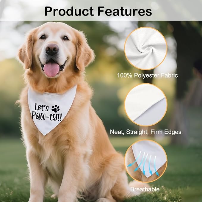 Let's Paw-ty White Dog Bandana, Cute Pet Birthday Bandana Gifts - Image 3