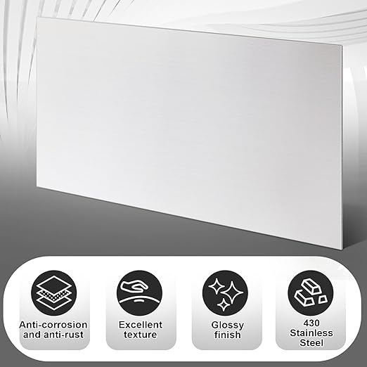1 Pcs 430 Stainless Steel Sheet Metal 12 x 6 Inches 24GA Metal Plates Panel #4 Brushed Finish Magnetic Mount Board Wall Food Truck Restaurant Crafting Kitchen Floor Trailer Garage Gym