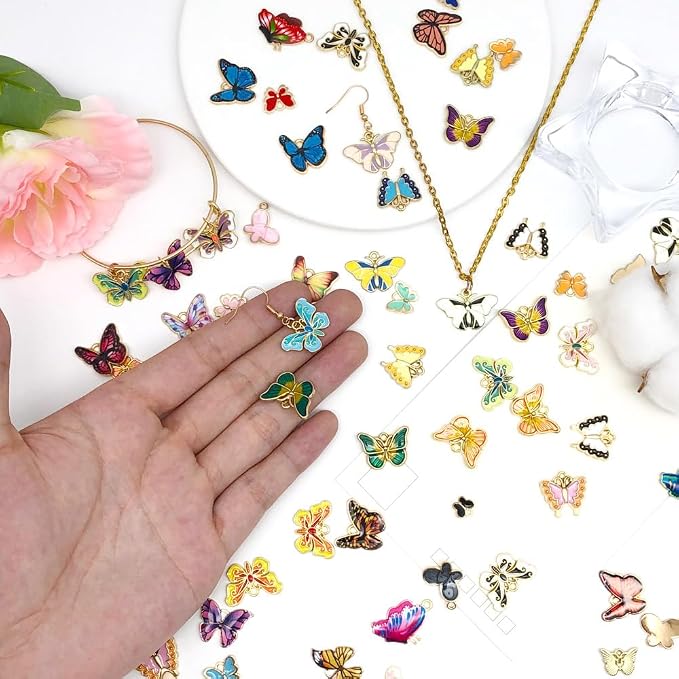 WOCRAFT 120pc Assorted Enamel Bracelet Butterfly Charms - Image 4