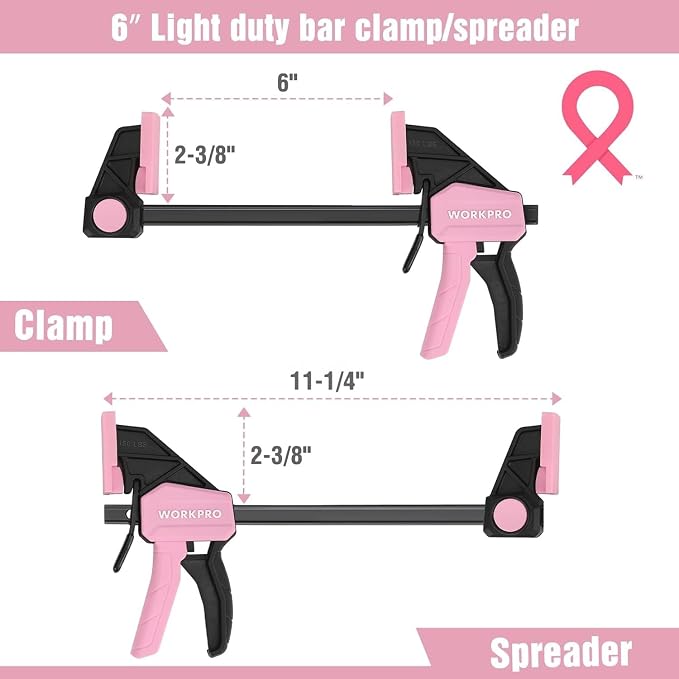 WORKPRO Mini Bar Clamps for Woodworking, 4-Piece One-Handed Clamp/Spreader - Image 3
