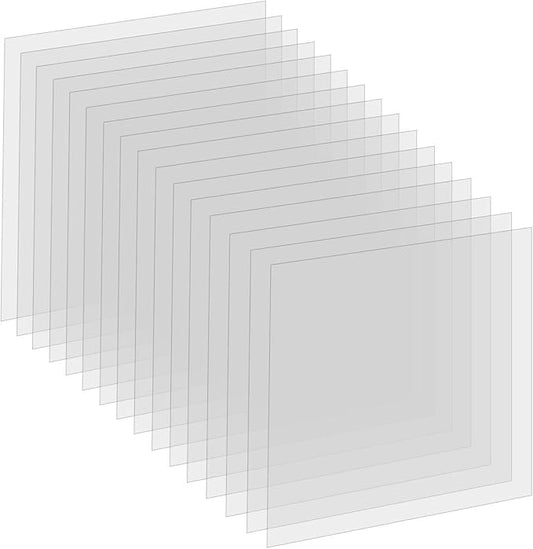 16 Pack 6 Mil Clear Mylar Stencil Sheets, 12" x 12" Blank Reusable Plastic Template Sheets for Cricut, Laser Cutting, Gyro-Cut Tool Template Material