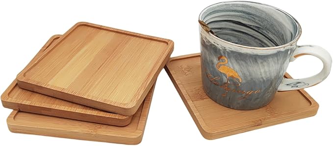4PCS Mosaic Bamboo Coasters for Crafts, Blank Base Trays, Drinking Cup Coaster - Image 4