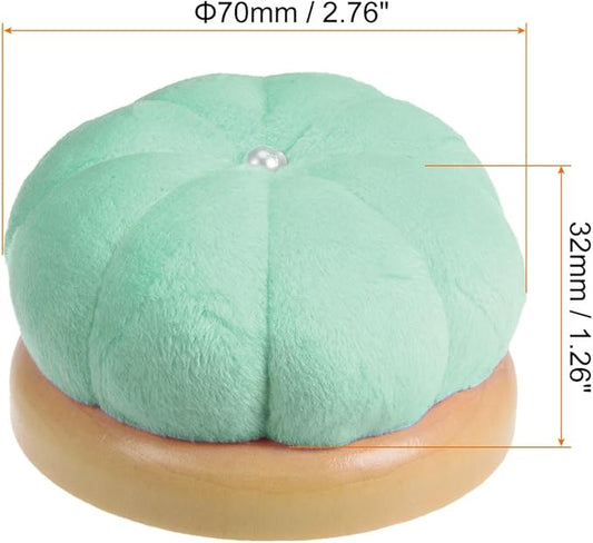 HARFINGTON Wooden Base Needle Pincushions Japanese Style Pin Cushions Round Pin Cushion Needle Holder for Sewing Quilting Needlework DIY Crafts, Light Green