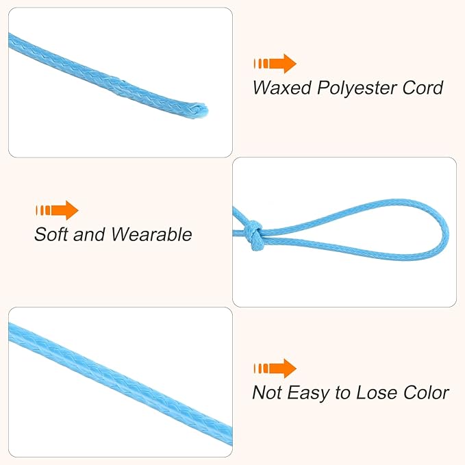 MECCANIXITY Waxed Cord 2.5mm Waxed Polyester Cord 87 Yard Wax String for Bracelet Making, Necklaces, Beading, Jewelry Making and DIY Crafts(Sky Blue)