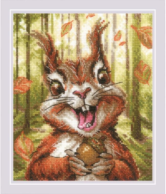 RIOLIS - Nutty Delight 2302, Cross Stitch Kits 6"x7", Animals Cross Stitch Kits by RIOLIS