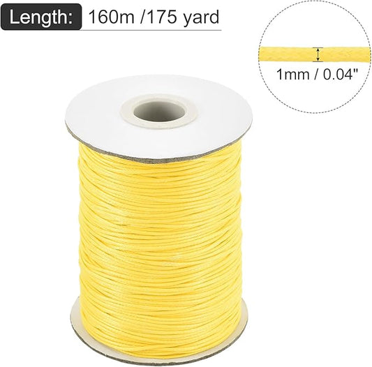 MECCANIXITY Waxed Cord 1mm Waxed Polyester Cord 175 Yard Wax String for Bracelet Making,Necklaces, Beading,Jewelry Making and DIY Crafts(Light Yellow)