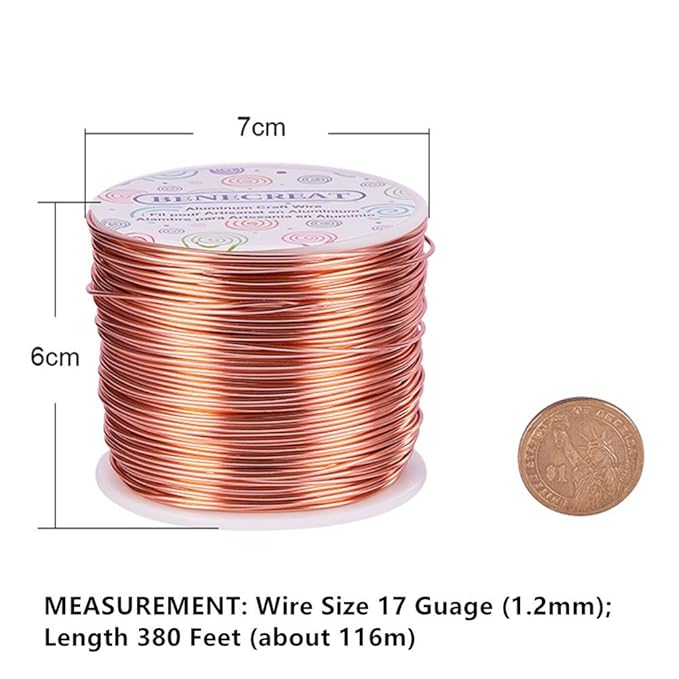 BENECREAT 17 Gauge Jewelry Craft Aluminum Wire 380 Feet Bendable Metal Sculpting Wire for Craft Floral Model Skeleton Making, Copper Tone
