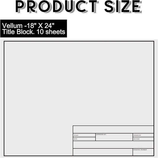 Geyee 10 Sheets Architectural Vellum Paper Translucent White Vellum Sheets Drafting Paper Rag with Border and Title Block(18 x 24 Inches)