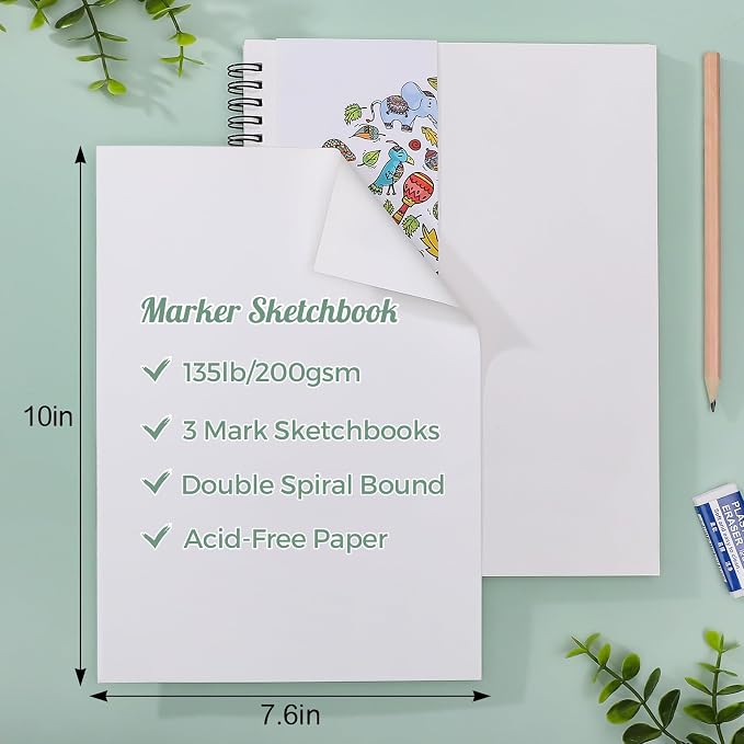 2 Pack Marker Paper Pad, 7.6×10in Double Sided Bleedproof Sketch Pad, - Image 2