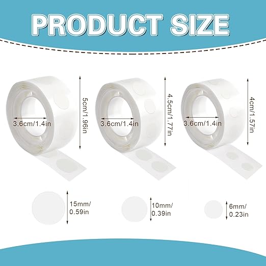 UPINS Glue Points Dots, 1500Pcs Balloon Glue Adhesive Dots, Double Sided Removable, 6mm, 10mm, 15mm