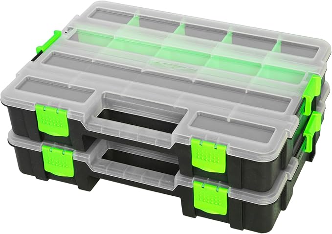 Jack Boss Tool Box with Transparent Lid, Single Side 17-Compartments Organizer by JACKBOSS