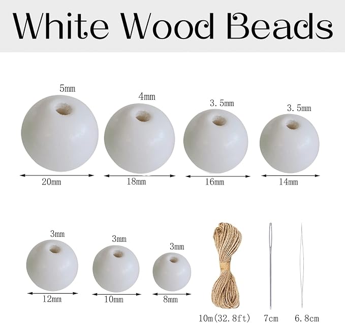 200Pcs White Large Wooden Beads - 16mm - Image 2
