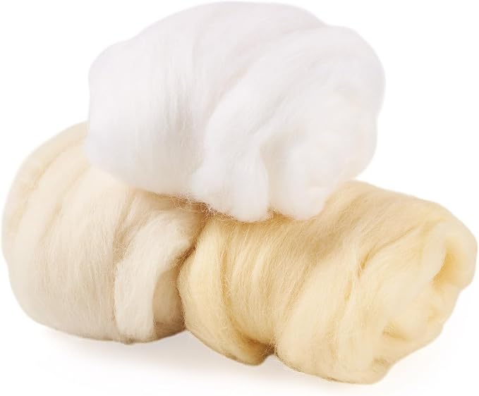 Boutigem 60G 3 Colors White Needle Felting Wool, Soft Chunky White Wool Roving by BoutigemJewelry
