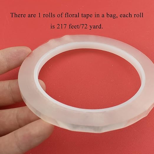 HAHIYO Clear 0.25Inch Wide (217Feet/72Yard Total) 1Rolls Floral Tape Waterproof Florist Tape Flower Wrap Adhesive Waterproof Decorative Tape for Bouquet Stem Wrapping Flower Arranging and Floral Craft