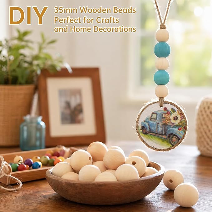 35mm Wooden Beads for Craft, Bead Garland, Farmhouse Decor - Image 3