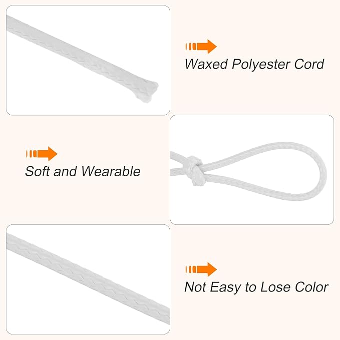 MECCANIXITY Waxed Cord 2.5mm Waxed Polyester Cord 87 Yard Wax String for Bracelet Making, Necklaces, Beading, Jewelry Making and DIY Crafts(White)