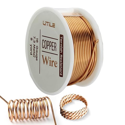 UTILE 18 20 22 24 Gauge 24 ft 99.9% Pure Soft Copper Wire for Electroculture Gardening, Jewelry Making, Crafting Wire Bendable, Plant Wire (Copper 18)