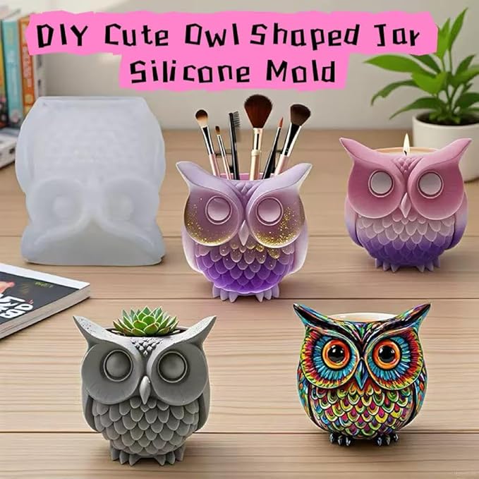 Animal Resin Molds Silicone 3D Cute Owl Epoxy Resin Plaster Candle Holder Wax Molds for Candle Making, Art Crafts DIY Unique Display Home Decor