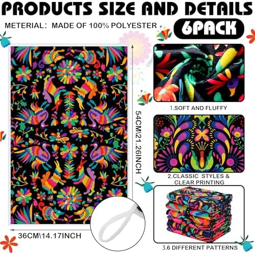Breling 6 Pack Mexican Kitchen Towels Colorful Floral, 14x21 Inch - Image 2