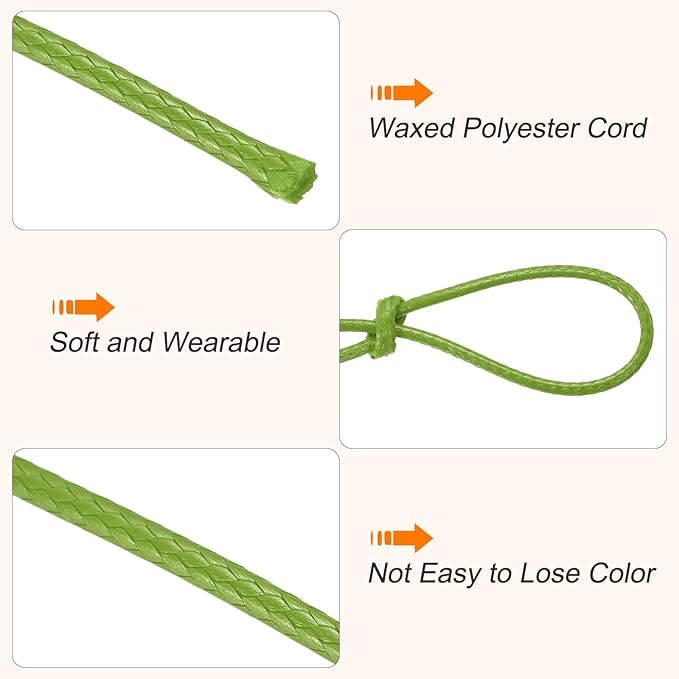 MECCANIXITY Waxed Cord 1.5mm Waxed Thread 87 Yard Wax String Leather Cord for Bracelet Making, Necklaces, Beading, Jewelry Making and DIY Crafts(Grass Green)