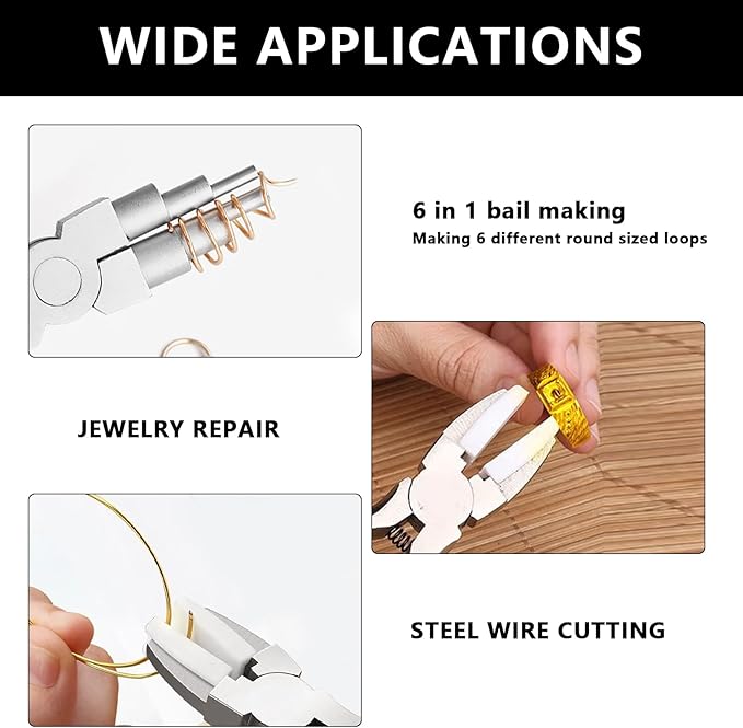 2 Pieces 6 in 1 Jewelry Pliers Jewelry Making Tool Bail Making Pliers wire bending pliers Wire Bending for Beading Looping Shaping Wire DIY Crafts,Bending Jewelry Makings Looping Crafts