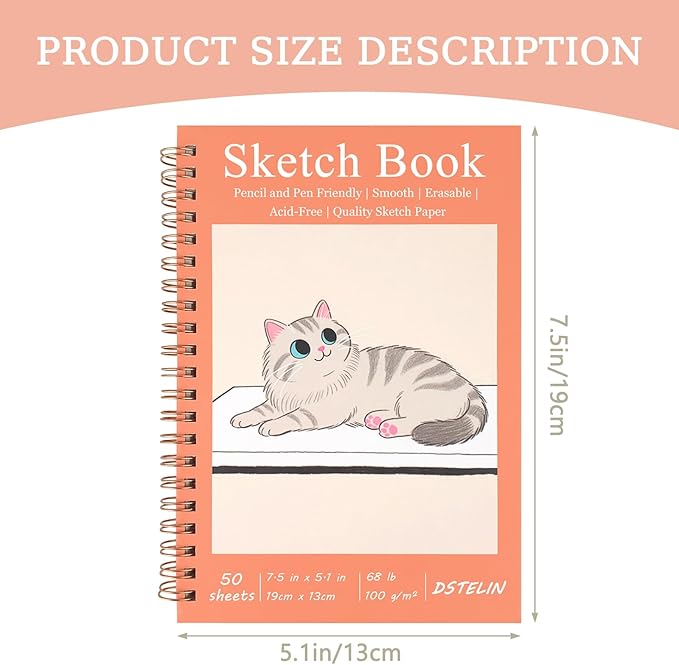 DSTELIN 2 Pack Mini Sketch Books, 7.5 x 5.1 Inch, Spiral Bound - Image 2