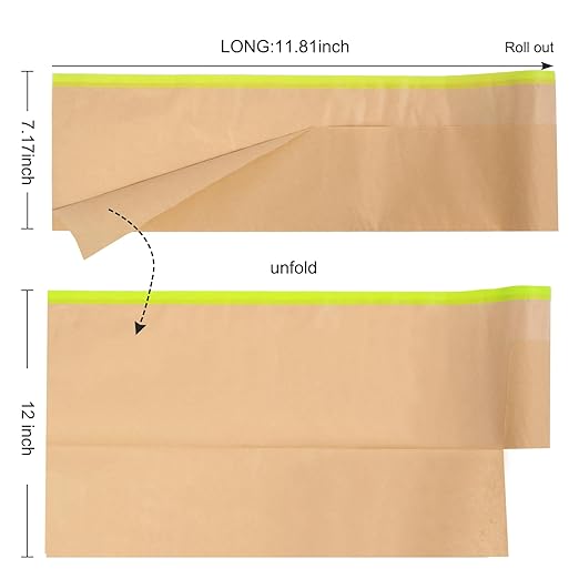 12Inchx50Feet Pre-Taped Masking Paper Roll - Heavy Painters Paper with Adhesive, Tear-Resistant for Auto Body, Wall Painting, Floor Protection, Furniture&DIY Projects(6 Roll) (6, 12inch*50feet)