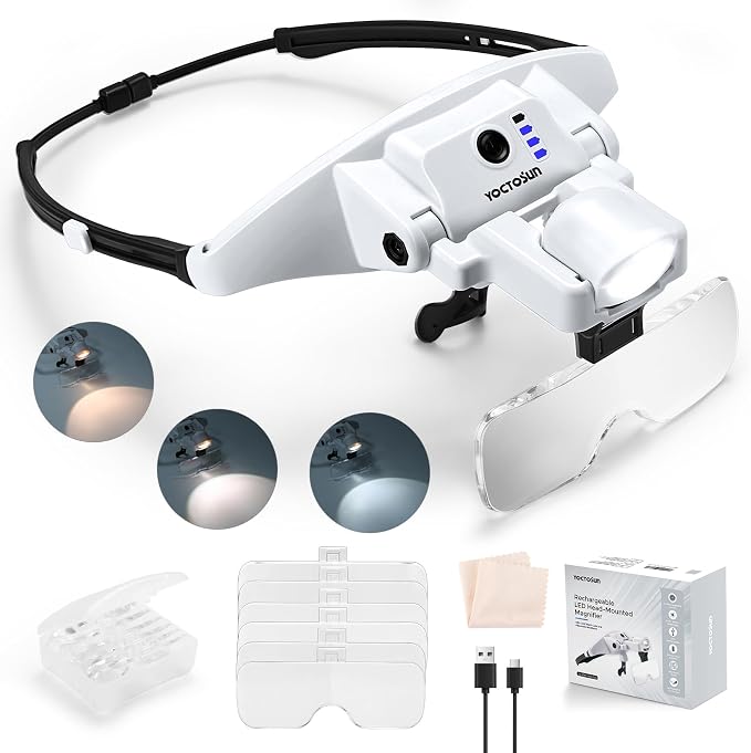 YOCTOSUN Magnifying Glass with Light, Rechargeable Headband Magnifier with 6 by YOCTOSUN
