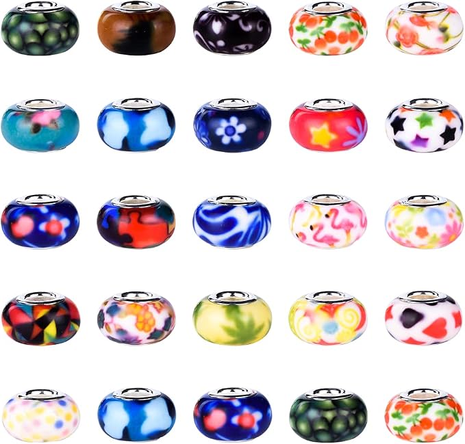 120 Pieces Assorted European Craft Beads Large Hole Lampwork Spacer Beads - Image 2