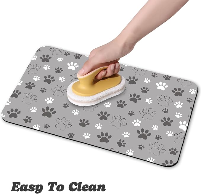 Dog Food Mat, Absorbent Water Bowl Mats Cat Pet Feeding Placemats Light Gray 16 - Image 4