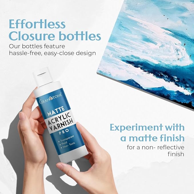 GRANOTONE Acrylic Artist's Varnish | Matte Finish | Non-Yellowing | Non-Toxic | Anti-Crazing Formula | for Pro Artists, Hobby Painters & Kids | Made in India | 100 ML (3.38 fl oz)