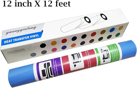 guangyintong Heat Transfer Vinyl Sky Blue HTV Rolls, 12" x 12ft Sky Blue Iron on Vinyl for T-Shirts, Matte Surface Sky Blue HTV Vinyl for All Cutter Machine Easy to Cut & Weed for HTV DIY Design