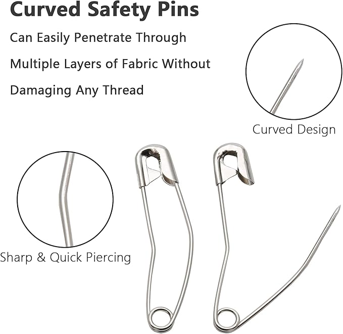 120Pcs Curved Safety Pins Size 4, 2-1/4 inch / 57mm Quilting Basting Pins, Bent Safety Pins for Quilting and Knitting (Sliver)