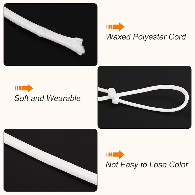 MECCANIXITY Waxed Polyester Cord 0.5mm 175 Yard White for Bracelet Making, Jewelry, DIY Crafts