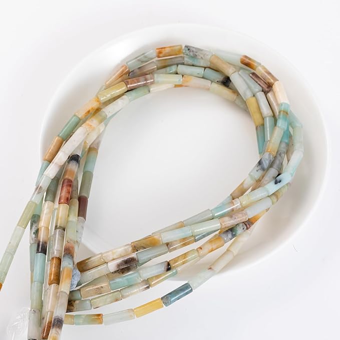 Natural Amazonite Cylinder Tube Beads 4x13mm 38cm/str Loose Semi Gemstone Stone Beads for Making Bracelets Necklace Earrings