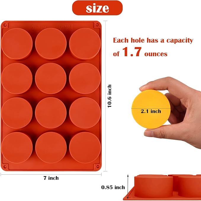 Sakolla 2 Pack Round Silicone Soap Molds, 12 Cavity 2.1" Cylinder Silicone Molds - Image 2