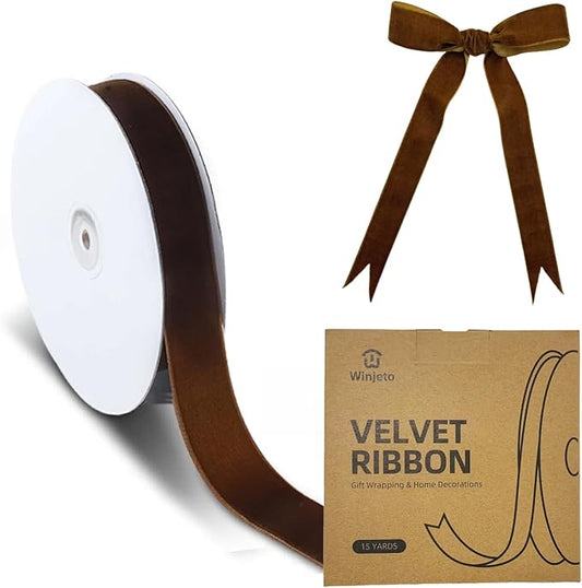 15 Yards Velvet Ribbon 1 Inch Single Face Brown Velvet Ribbon Spool Prefect for Wedding, Ribbons for Gift Wrapping, Vintage Christmas Decor Tree Ornaments Wreath Hair Bows, Ribbons for Crafts
