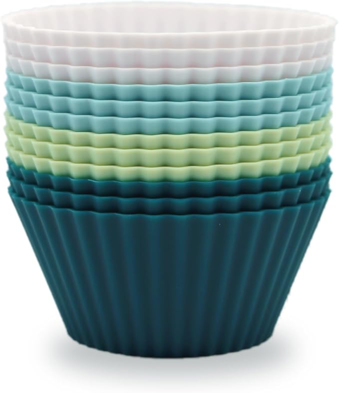 Silicone Baking Muffin Cups 12 Pack, Reusable Cupcake Liners Cake Molds by SAWNZC