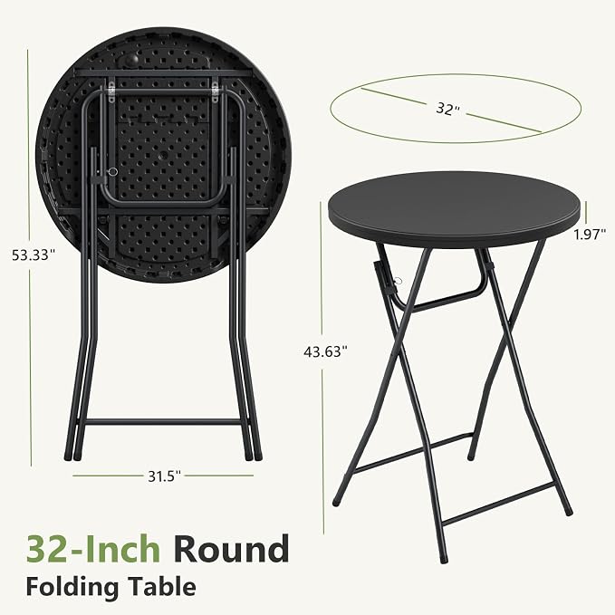 Folding Table 2 Pack, 32 Inch Foldable Cocktail Bar, High Top Round Folding Bar - Image 3