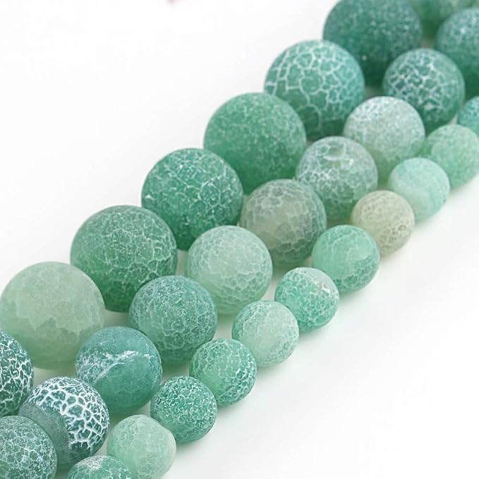48pcs Natural Matte Green Oxidized Gemstone Beads，8mm Frosted Round Loose Stone - Image 5