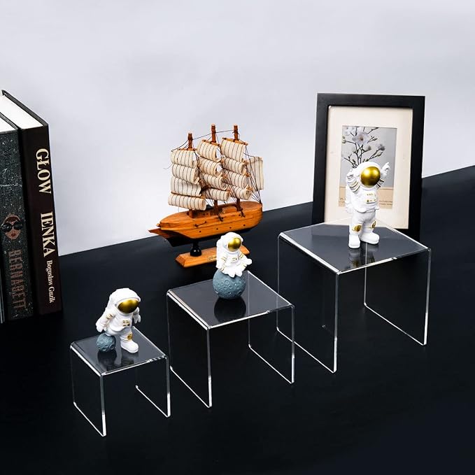 HIIMIEI Clear Acrylic Display Risers 2 Sets, 3-Tier Risers Stands Showcase - Image 4