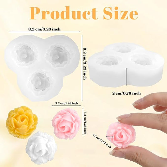 3 Cavity Rose Candle Molds, Silicone Flower Molds for Candles Crafts Casting, 3D Round Candle Making Soap Molds for Epoxy Resin Wax, DIY Handmade Gifts Clay Pop Flower Silicone Mold Home Decoration