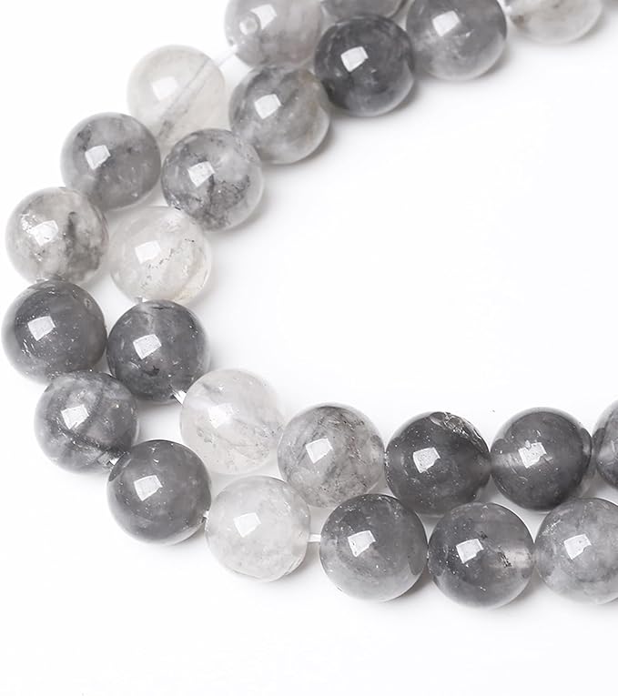 36pcs 10mm Natural Grey Cloud Crystal Stone Beads for Jewelry Making Energy Healing Power Stone Beads DIY Bracelet Necklace Accessories 15"(10mm, Grey Cloud Crystal)